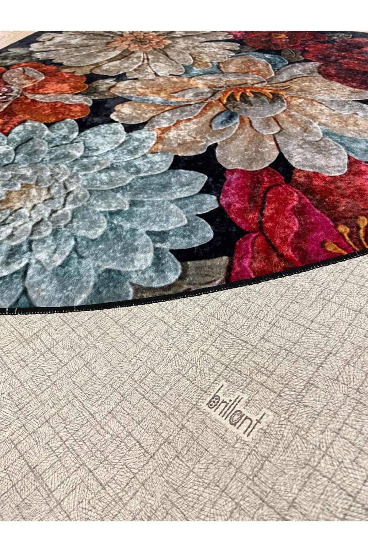 Floral Pattern Washable Decorative Round Rug - Gray