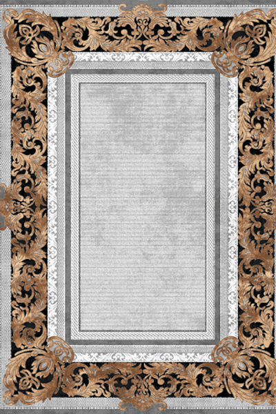Washable Printed Montana Rug - Elegant Baroque Border Style