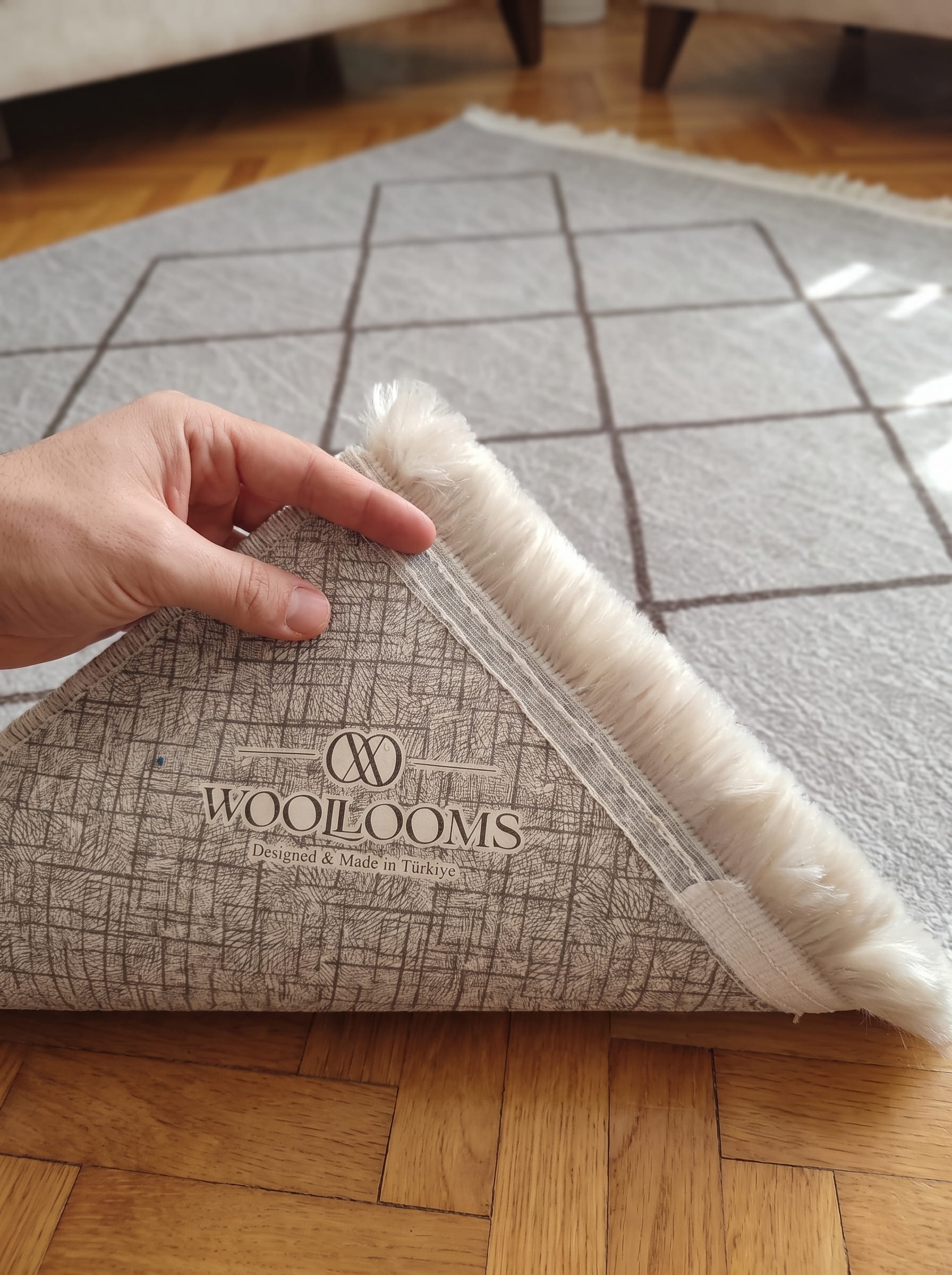 Washable Printed Feray Rug - Modern Diamond Lattice