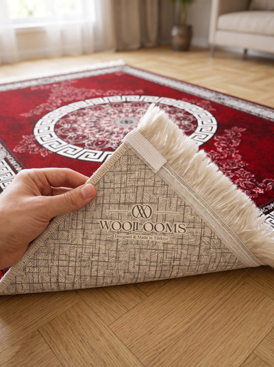 Washable Printed Falling Rug - Classic Greek Key Border