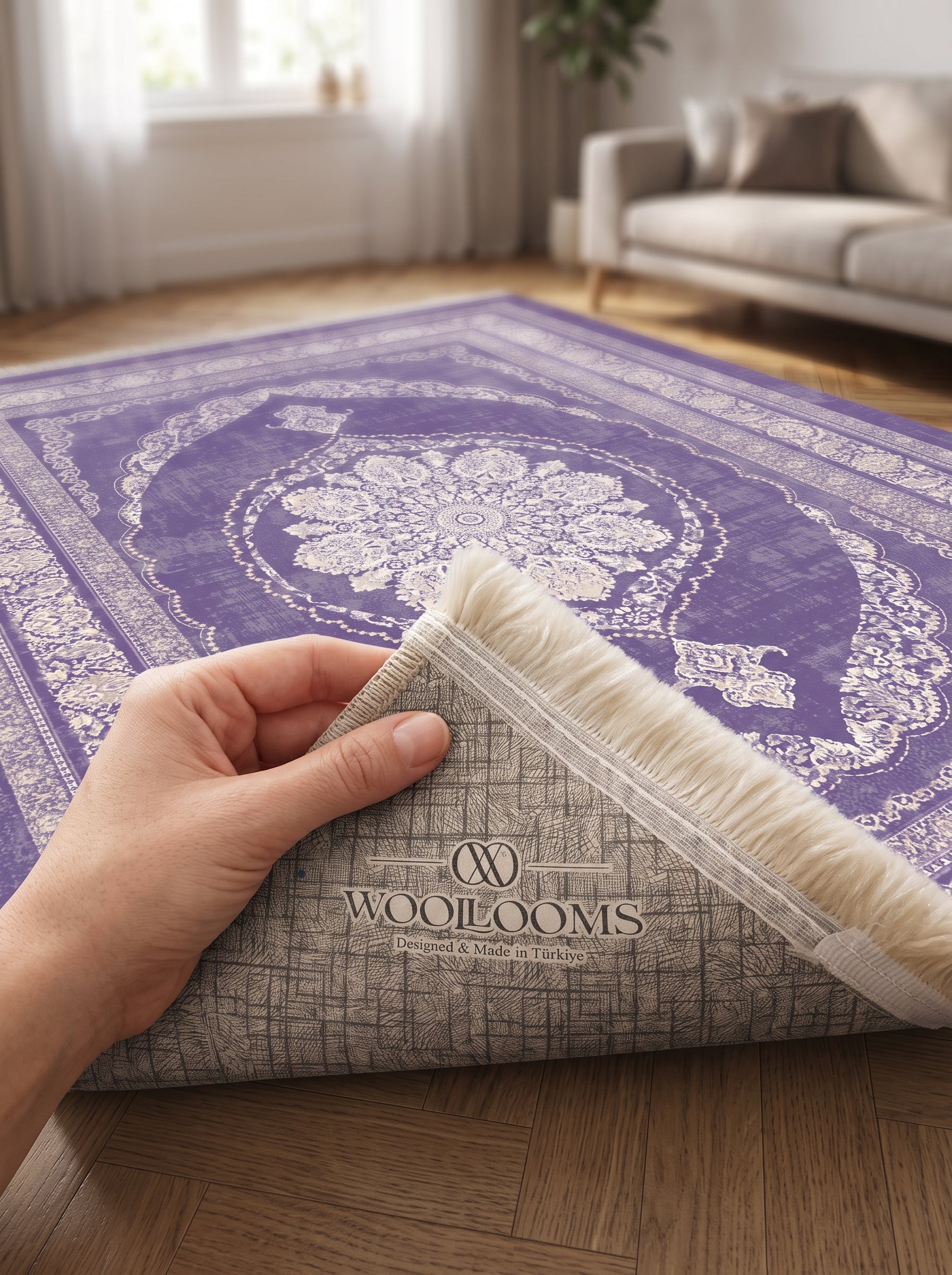 Washable Printed Mist Rug - Classic Medallion Style