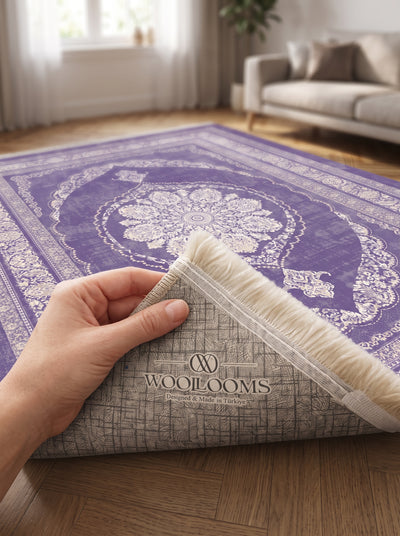 Washable Printed Mist Rug - Classic Medallion Style