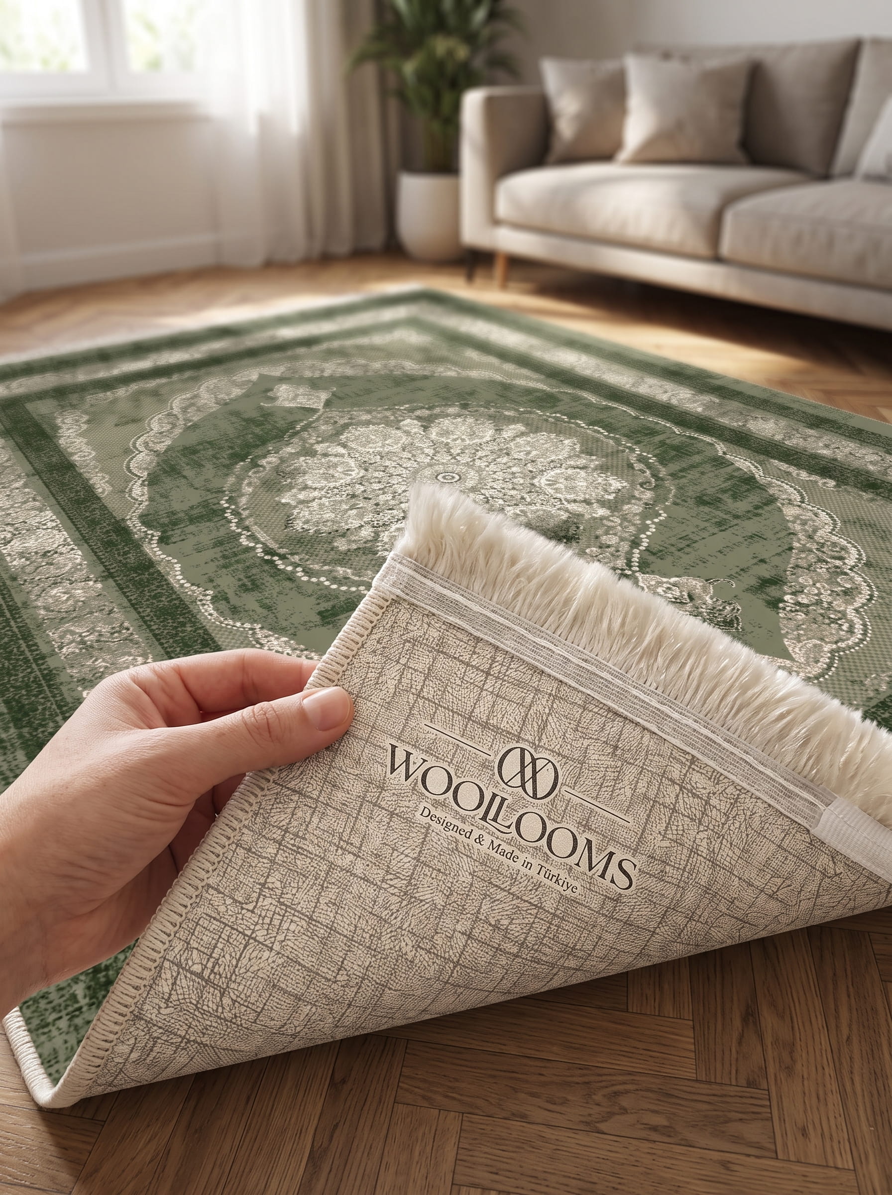 Washable Printed Mist Rug - Classic Medallion Style