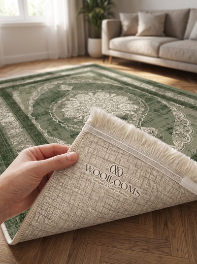 Washable Printed Mist Rug - Classic Medallion Style
