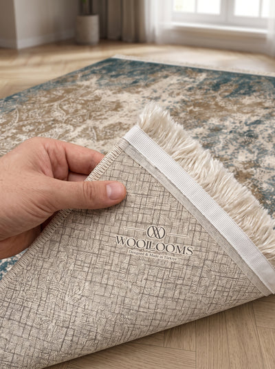 Washable Printed Derma Rug - Distressed Damask Style