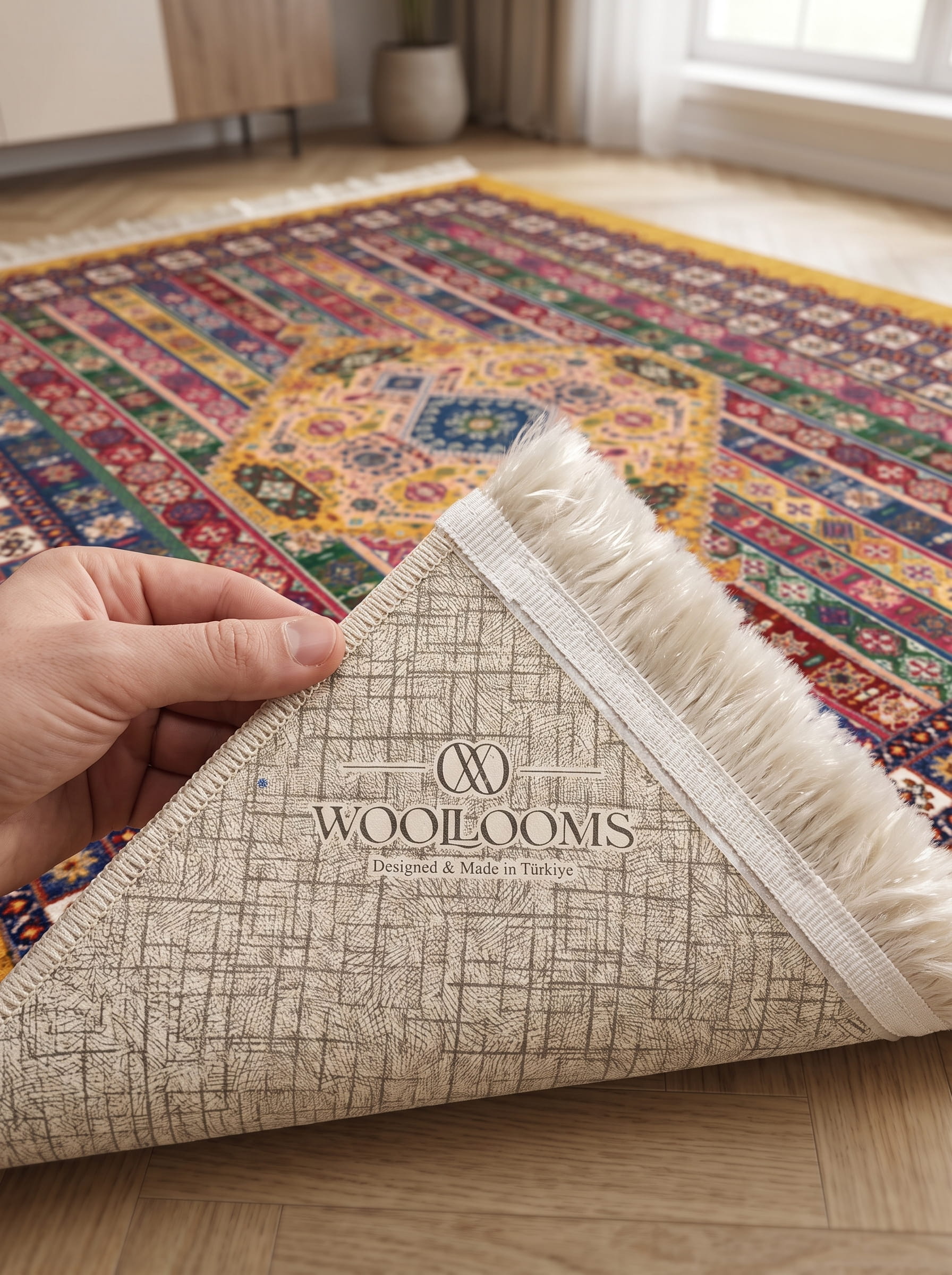 Washable Printed Calist Area Rug - Traditional Striped Medallion