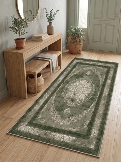 Washable Printed Mist Rug - Classic Medallion Style