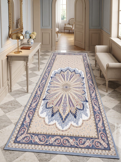 Luvinda Washable Area Rug – Blue & Beige / Grand Star Medallion