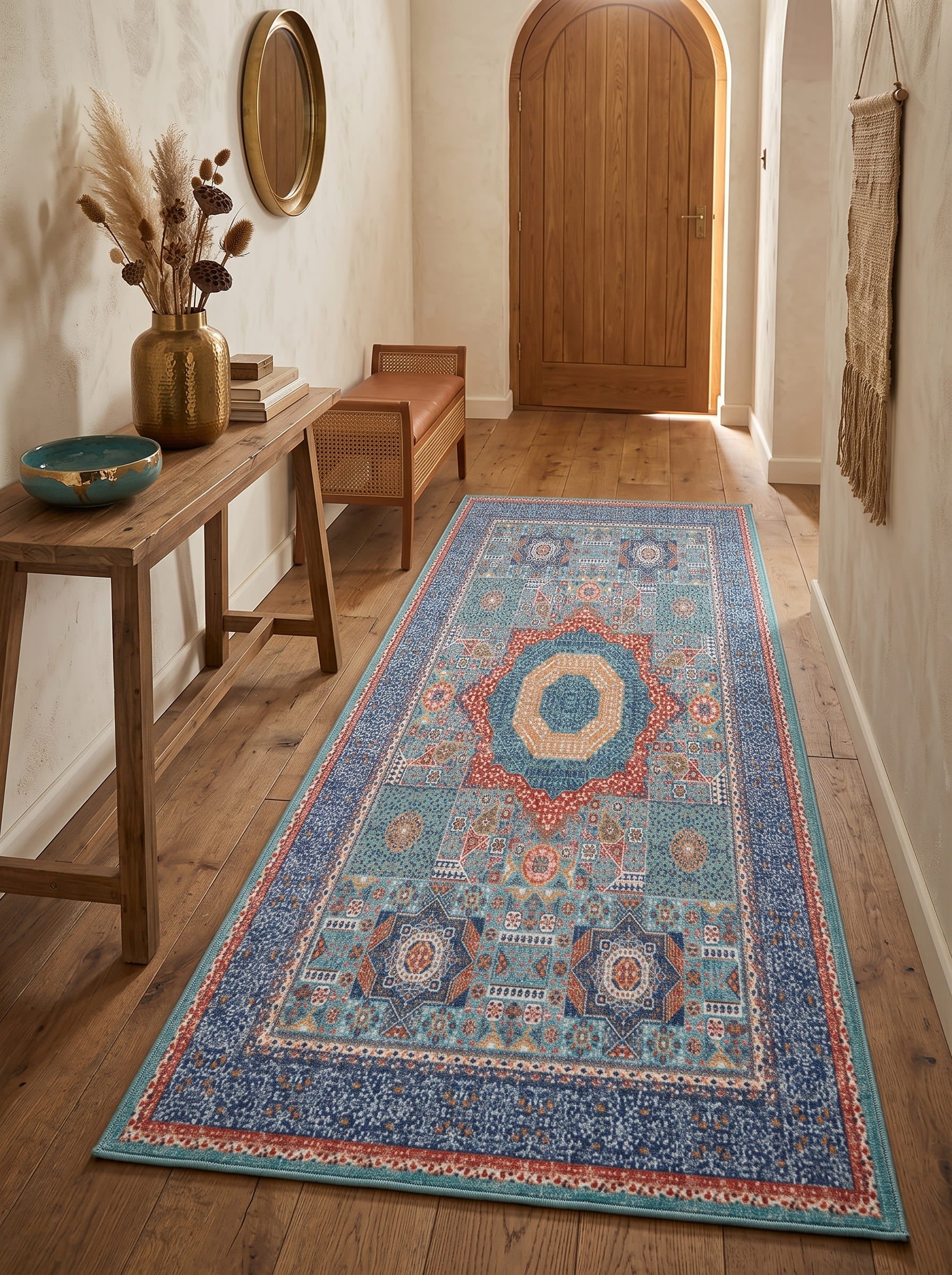 Maribor Washable Area Rug – Vintage Patchwork Style – Blue