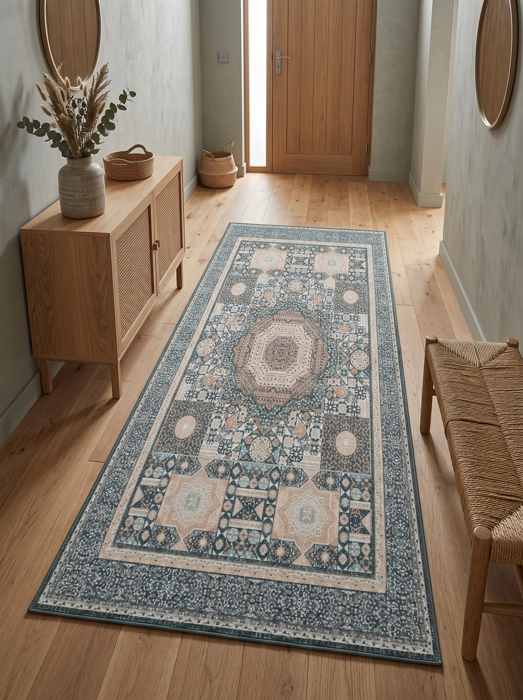 Maribor Washable Area Rug – Vintage Patchwork Style – Green