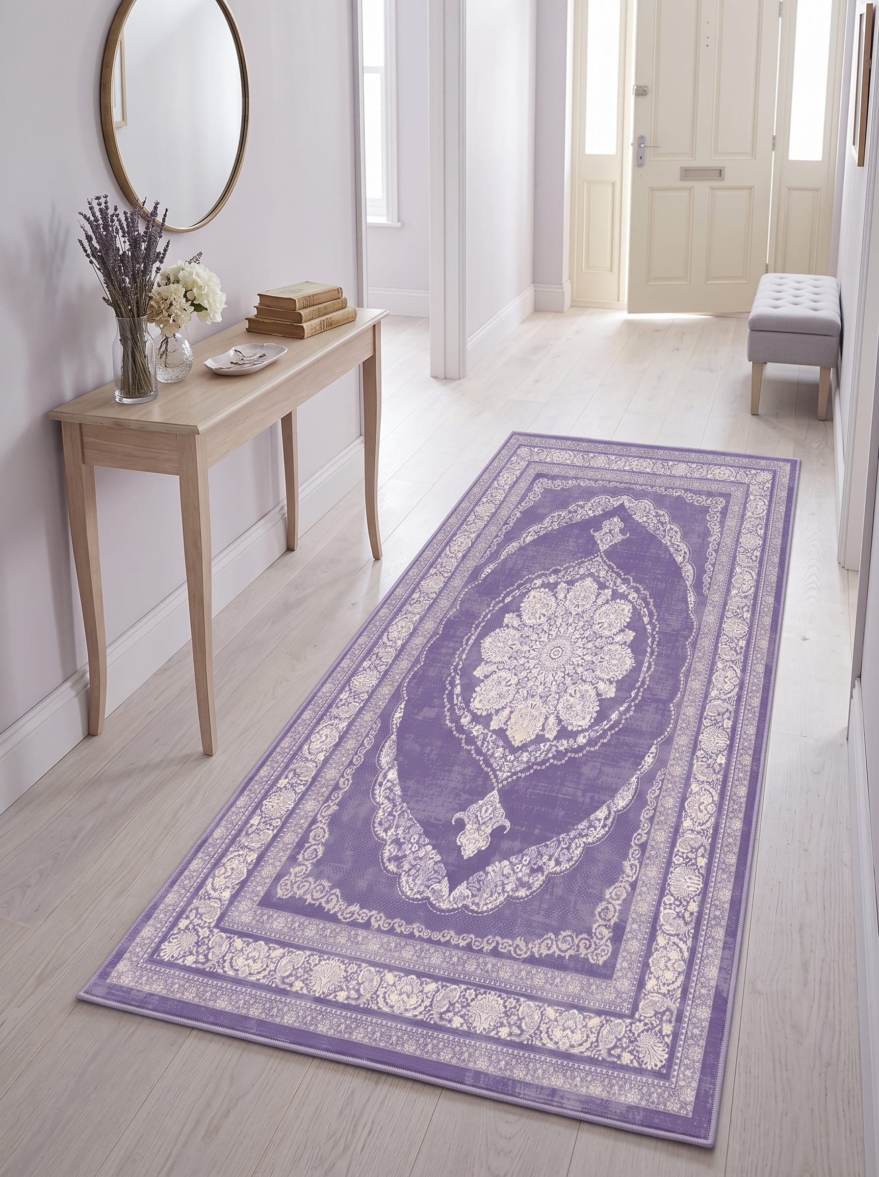 Washable Printed Mist Rug - Classic Medallion Style