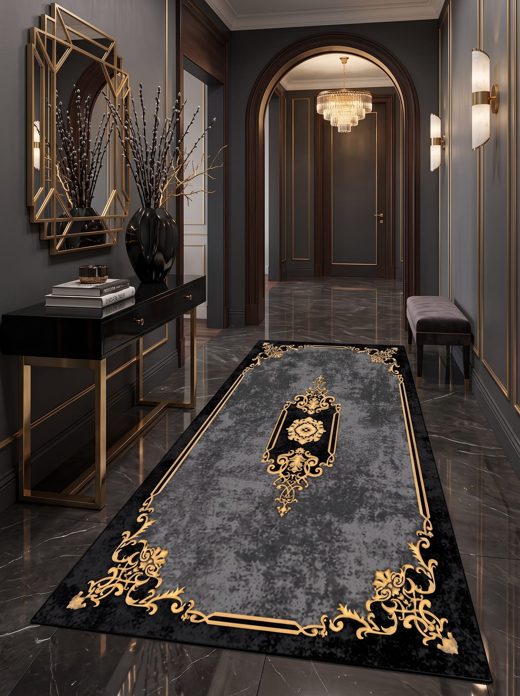 Washable Printed Climaris Carpet - Elegant Antique Scrollwork
