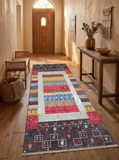 Minora Washable Area Rug – Multicolor / Traditional Medallion Style
