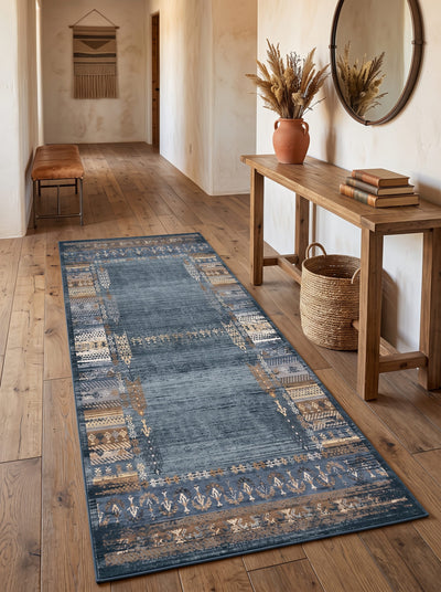 Matilda Washable Area Rug – Blue / Vintage Distressed Style