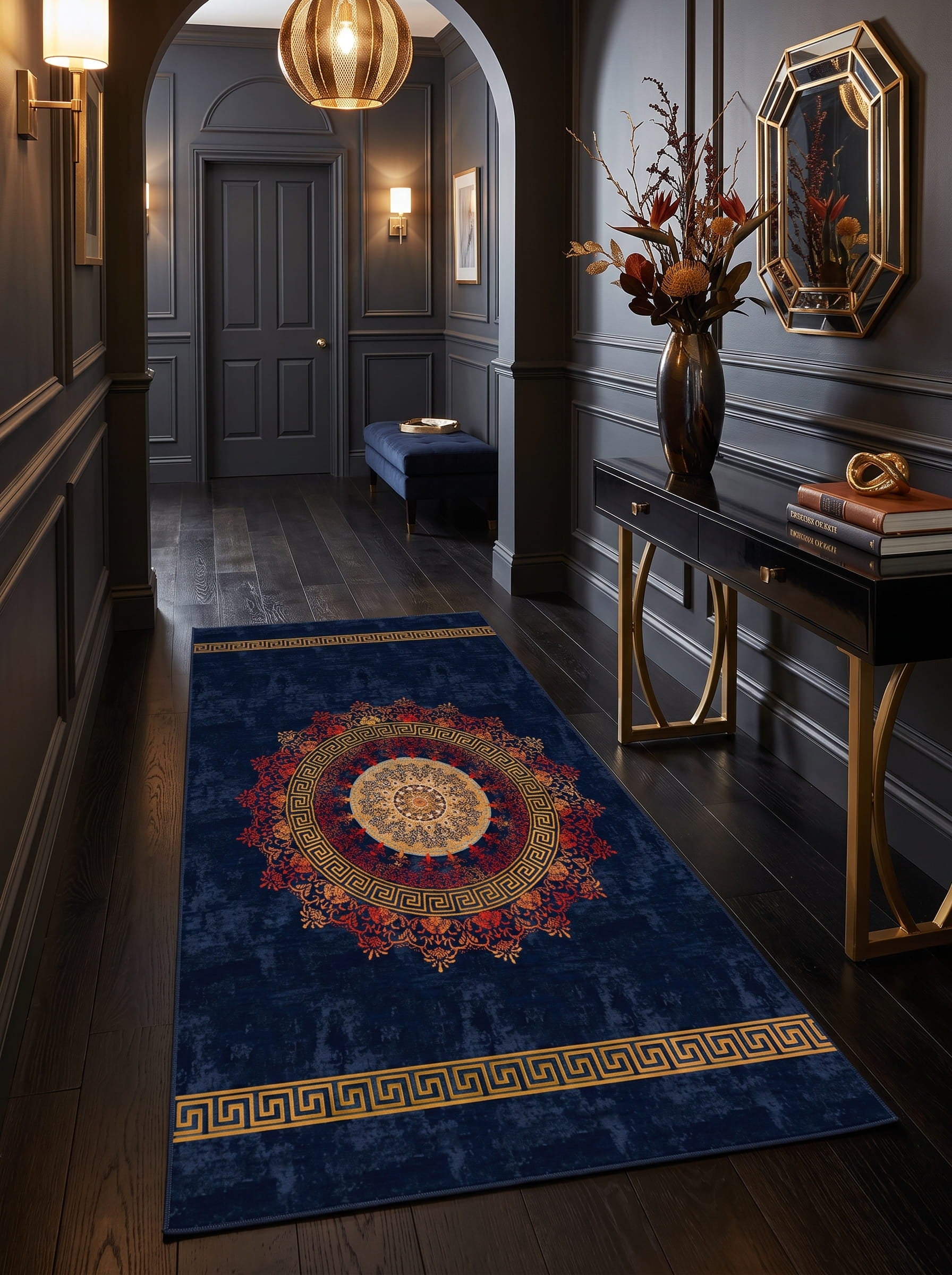 Washable Printed Wone Rug - Ancient Greek Key Mandala