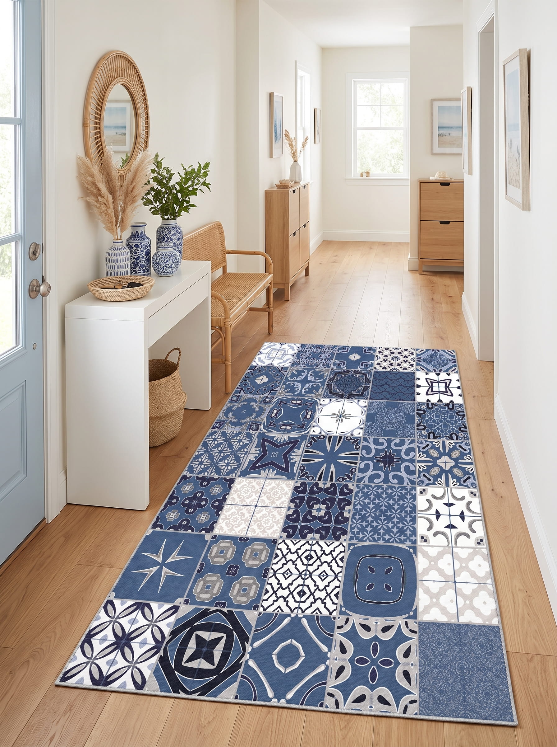 Livera Washable Area Rug – Blue / Mediterranean Patchwork Style