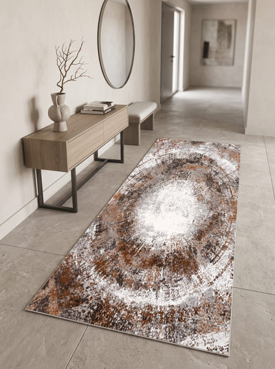 Magusa Washable Area Rug – Grey & Gold / Modern Organic Circle Design