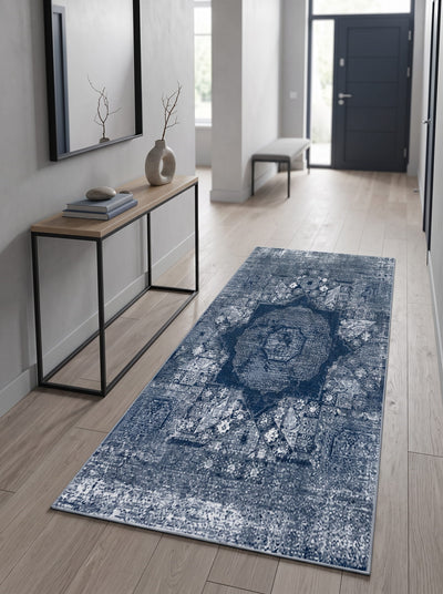 Sydney Washable Area Rug – Blue / Rustic Heritage Style