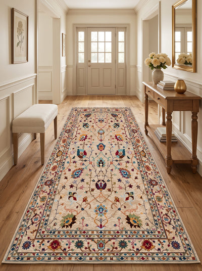 Colley Washable Area Rug – Beige / Floral Style