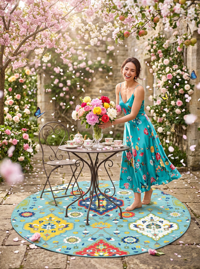 Washable Printed Paletta Rug - Boho Floral Medallion